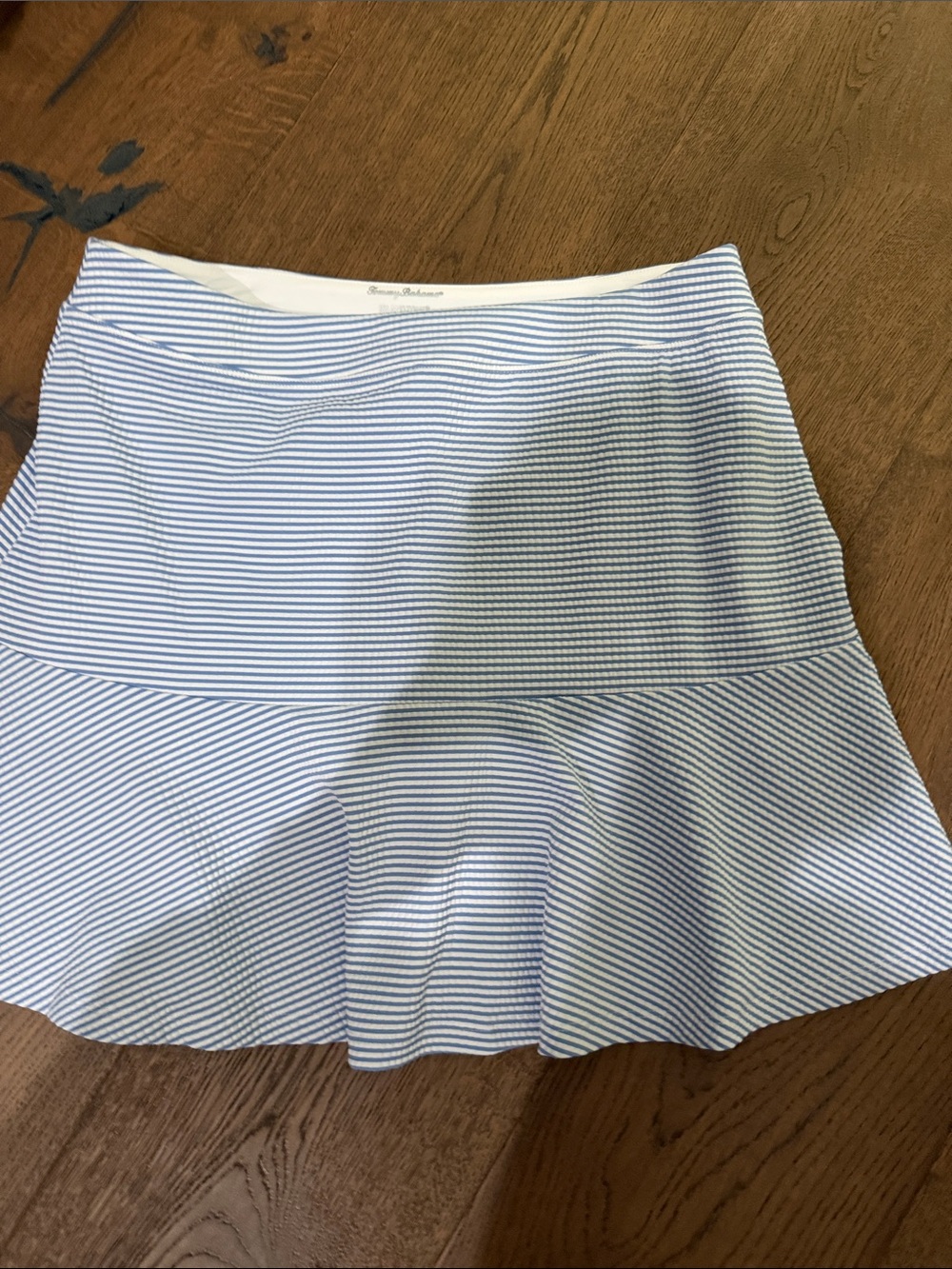 Tommy Bahama Light Blue and White Striped Skater Skirt